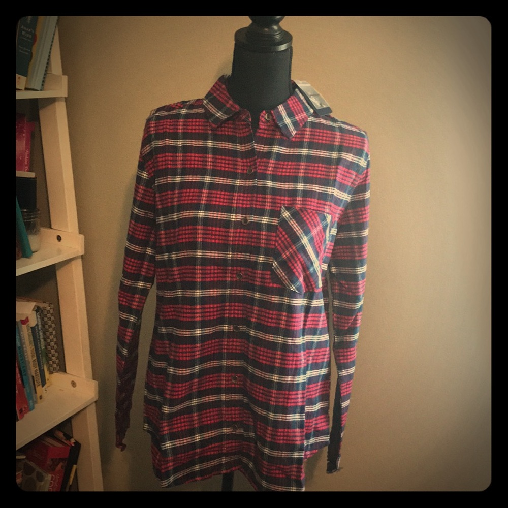 F21 red/blue plaid flannel shirt